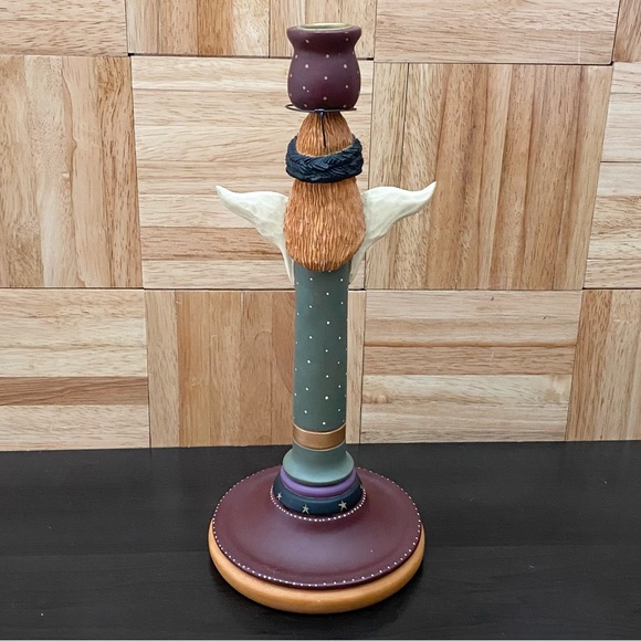 1997 Williraye Studio Folk Art Angel Holiday 12” Candlestick Resin Candle Holder - Picture 10 of 14